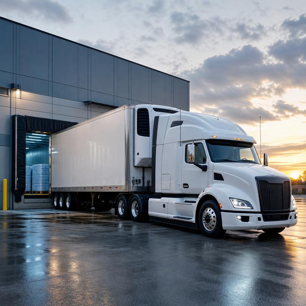 Refrigerated truck at a food distribution loading dock