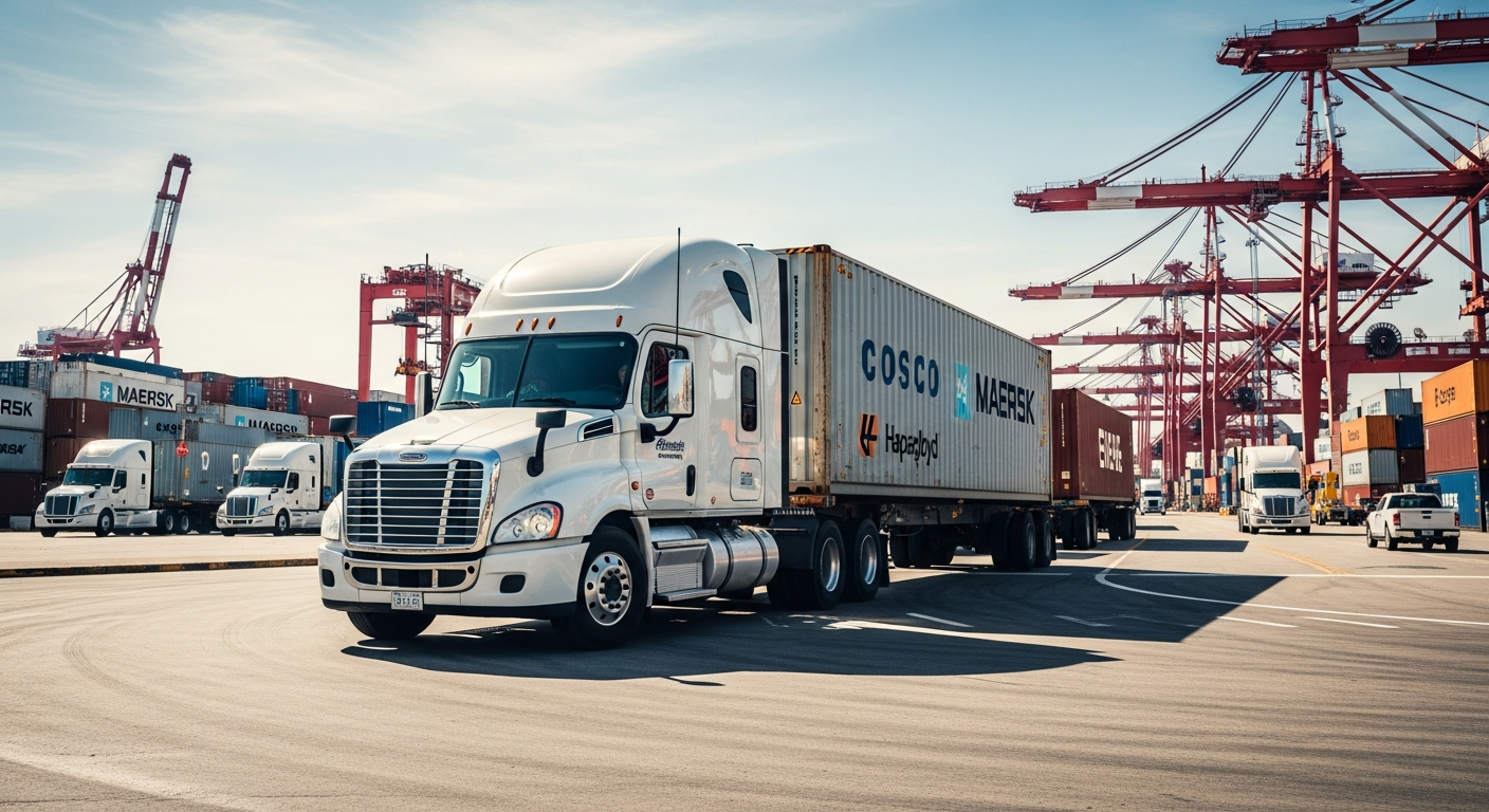 Intermodal container truck at port terminal