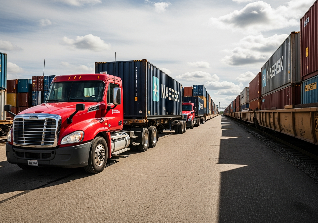 Intermodal truck at rail yard