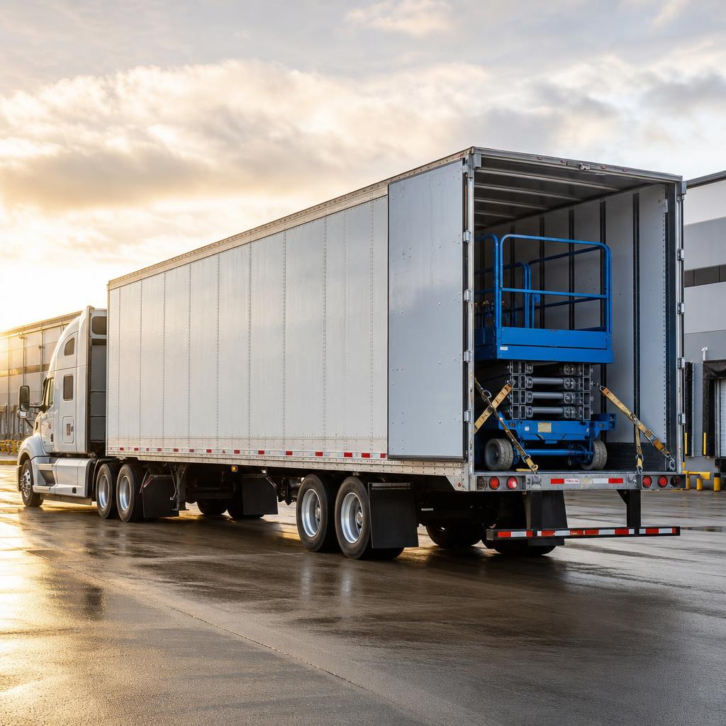 Commercial tractor and dry van trailer with secured operational equipment