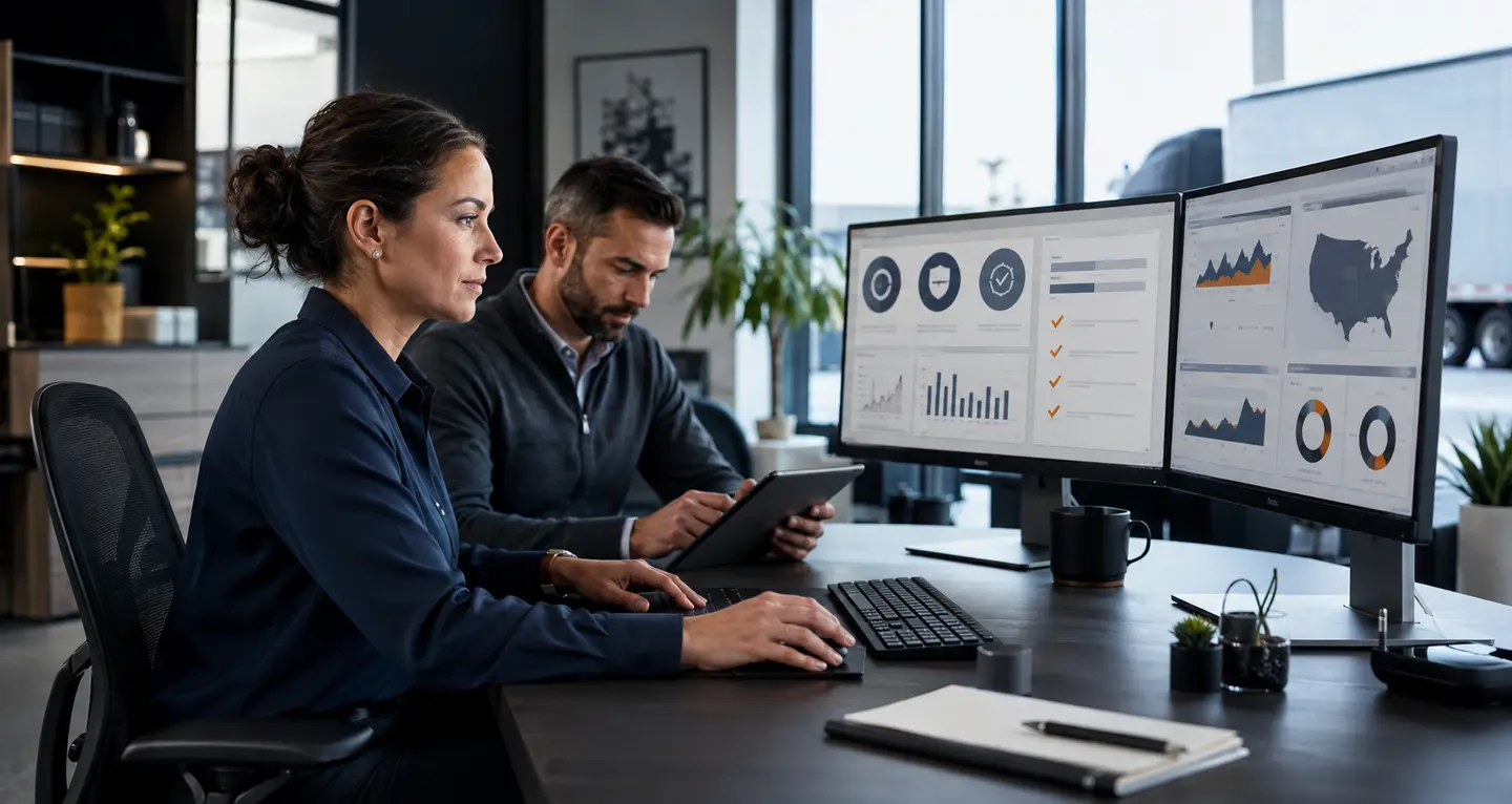 Freight broker compliance professionals reviewing carrier qualifications