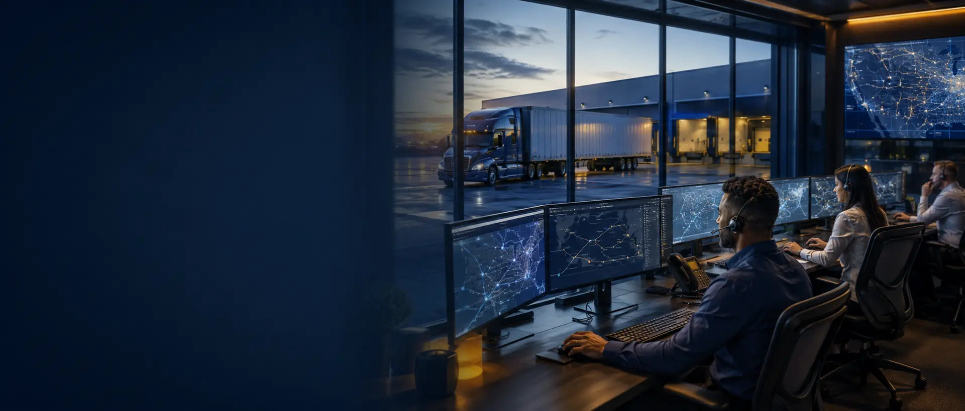 Freight brokerage operations team coordinating contracted motor carriers